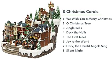 MOMENTS IN TIME Animated Christmas Village Scene with Rotating Train LED Lighted Houses Snow Covered Town Display Holiday Tabletop Decor with Christmas Tree and Figurines