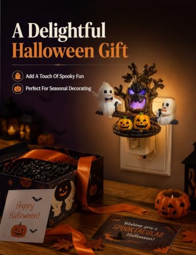 Halloween Spooky Tree Ghost Night Light LED Purple Glow Nightlight