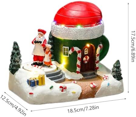 Holiday Seasonal Musical House Resin Ornament with Colorful LED Light Christmas Rotating Figurines Statue Desktop Decors LED Light Christmas Ornament