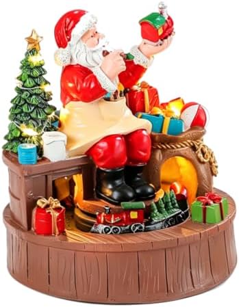 GANAZONO Christmas Musical Box Santa Figurine Resin LED Warm Light Rotating