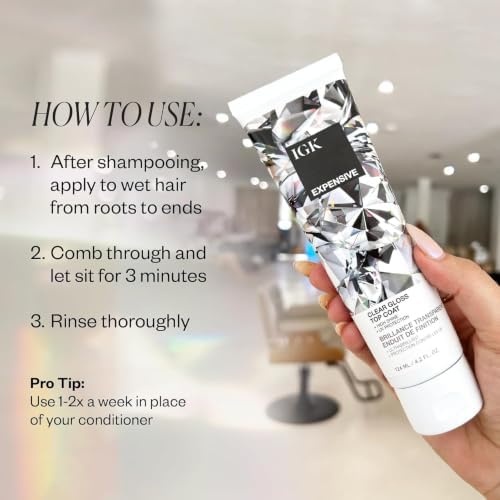 IGK Expensive Clear Gloss Top Coat, High Shine Hair Gloss Treatment, 4.2 Oz