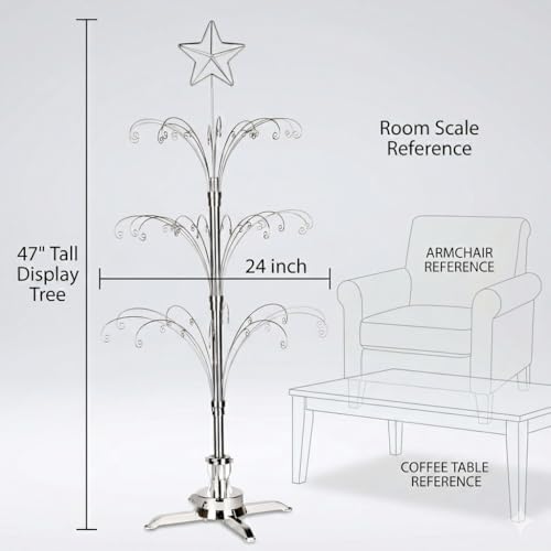 HOHIYA 47" Rotating Ornament Display Tree 60 Hooks Silver Metal Stand