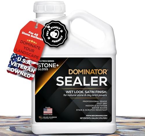 1 Gal. DOMINATOR Stone+ Gloss Clear Acrylic Sealer | Satin Finish Stone Sealer, Clay Brick Sealer | Color Enhancing | Professional Grade | Fast Dry | Indoor and Outdoor