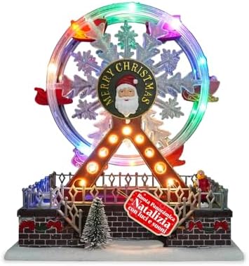 Avilia Joywheel Animated Ferris Wheel for Christmas Village, Christmas Carousel with Colorful LED Lights and Music, Battery Operated Hand Painted Decoration for Home, Table or Unique Holiday Gift