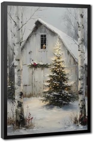 Rustic Christmas Barn Poster Winter Farmhouse Snow Landscape Wall Art