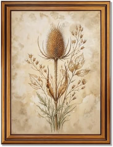 Halloween Thistle Botanical Wall Art, Gold Vintage Framed Moody Print