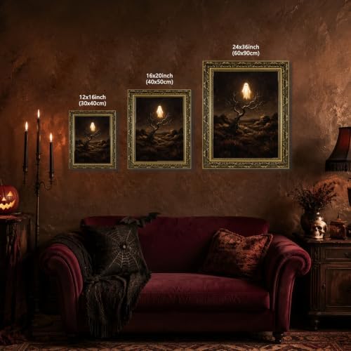 Gold Vintage Framed Ghost Wall Art, Spooky Halloween Nature Poster