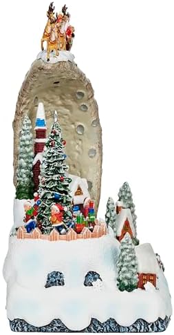 Roman LED Musical Santa Over Moon Village, 11.7" Amusments, Rotating Kids Scene, Lighted Christmas Village Décor, USB or Battery Operated