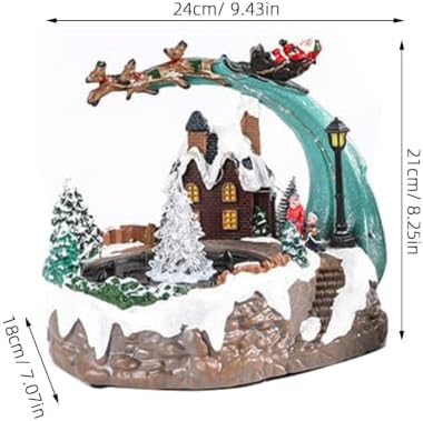 Kisangel Christmas Village House Musical Box: Rotating Xmas Tree with Glowing Lights & Water Spray, Resin Holiday Table Centerpiece Collectible for Seasonal Decor