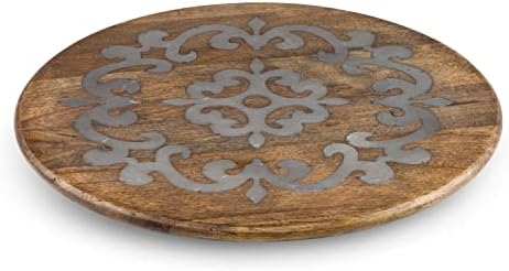 18-Inch Diameter Metal-Inlaid Wood Heritage Lazy Susan
