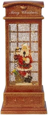 Christmas Water Spinning Santa Phone Booth Decor: Lighted Holiday Table Centerpiece with Rotating Santa Figure - Festive Home Display for Christmas Collections & Seasonal Traditions