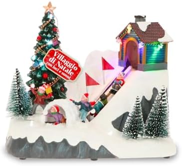 Avilia Glimmerpine Animated Christmas Village with Moving Ski Track, Warm LED Lights and Christmas Music, Hand Painted Decoration for Home or Unique Holiday Gift