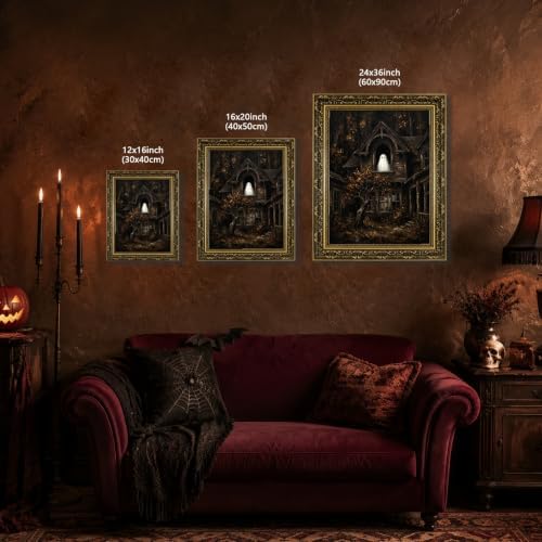 Gold Vintage Framed Ghost In Window Wall Art, Spooky Halloween Home Decor