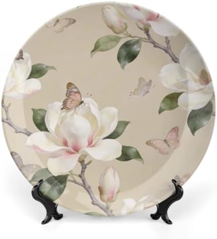 Magnolia Butterfly Decorative Plates 8 Inch Wall Plates with Stand Home & Office