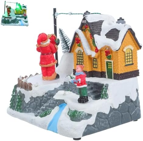 Rotating Christmas Music Box with Illuminated Resin Snow House, Animated and Musical Delight for Seasonal Home Decoration and Winter Village Display
