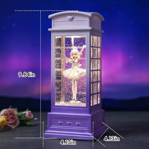 Telephone Booth Christmas Snow Globes, Rotating Shatterproof Music Box