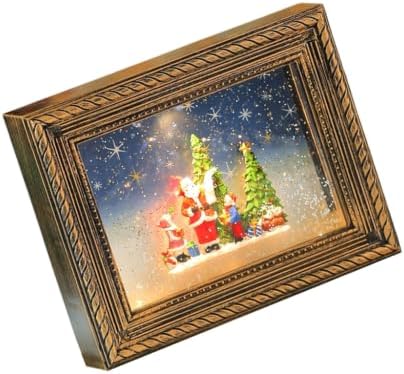 Rotating Illuminated Holiday Adornment Box Feature Customizable Picture Display and Gentle Snowfalls Effect