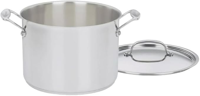 Cuisinart 766-24 Chef's Classic 8-Quart Stockpot with Cover, Stainless Steel | 8-Qt Stainless Stockpot with Lid, Aluminum-Clad Base, Induction-Ready, Oven-Safe to 550 Degree F, Riveted Handles