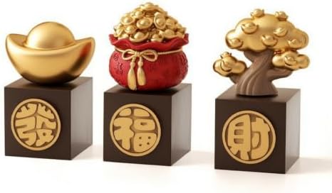 3 Pieces Rotating Ornaments with Pedestal Prosperity Tabletop Tree Miniature Metal Ingot Figurine for Office Desk, Color to 1, Small
