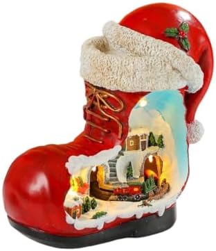 Lighted Christmas Houses Music Box Christmas Village Display with Light and Motion in Boot Form, USB or Battery Use, Ind