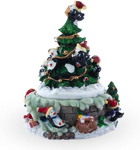 Animated Musical Penguin Christmas Tree Figurine - Rotating Music Box