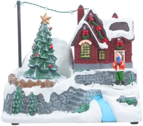 Christmas Musical Decoration Rotating Resin Snow House Revolving Christmas Tree Music Box Ornament Winter Village Tabletop Decor for Festival Party(Rotating Tree)