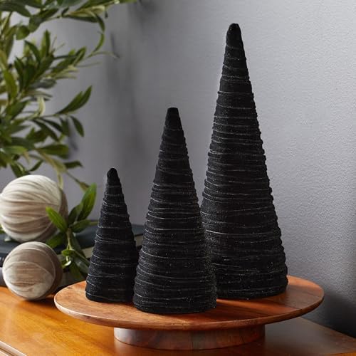 Black Velvet Trees Set of 3, Modern Black and White, Holiday Entryway, Winter Home Mantel, Valentine Tabletop Tree, Centerpiece Holiday Table, Minimalist (Black)