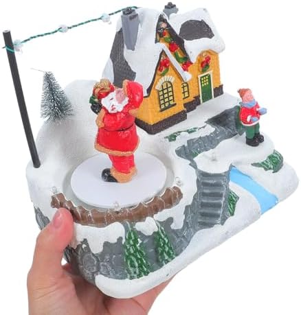 Ipetboom Christmas Music Box Snow House with Rotating Tree and Musical Delight, Animated Vintage Christmas Decor Made of Resin and Plastic, for Tabletop Display and Seasonal Home Decoration