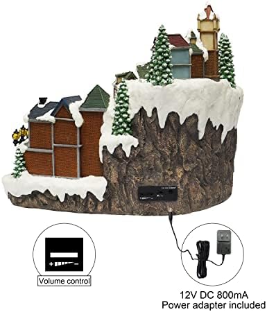 MOMENTS IN TIME Animated Christmas Village Scene with Rotating Train LED Lighted Houses Snow Covered Town Display Holiday Tabletop Decor with Christmas Tree and Figurines