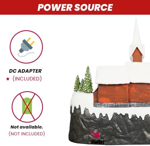 15" Christmas Village Church House - Animated Winter Scene with Turning Skaters, Rotating Carousel, Fiber Optic Lights, and Music for Christmas Home Decor Gift - Adapter Included