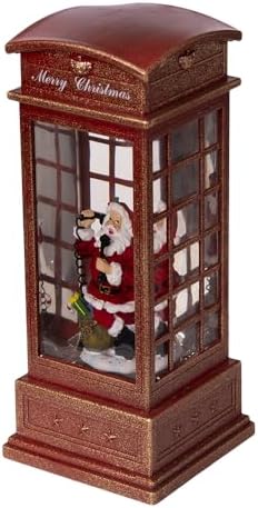 Christmas Water Spinning Santa Phone Booth Decor: Lighted Holiday Table Centerpiece with Rotating Santa Figure - Festive Home Display for Christmas Collections & Seasonal Traditions