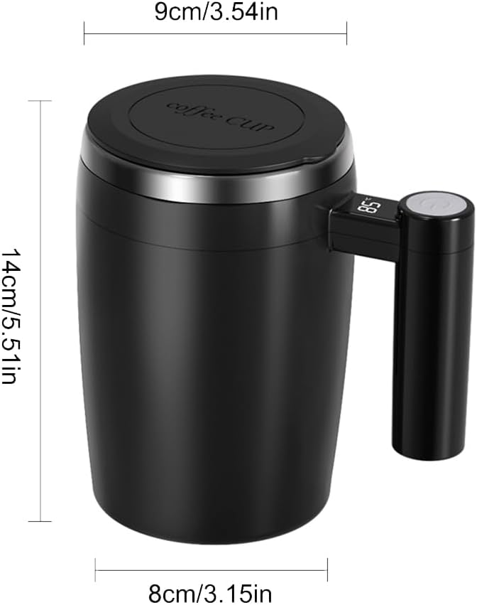 Automatic Self Stirring Mug with Lid, Magnetic Coffee Stirrer for Milk, Stainless Steel Self Mixing Coffee Cup (Black)