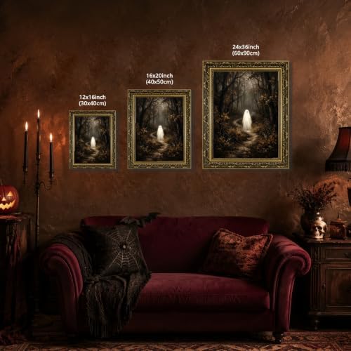 Gold Vintage Framed Ghost In Forest Wall Art, Whimsical Halloween Decor