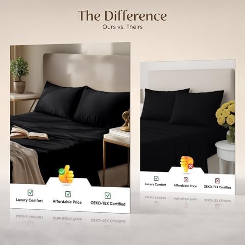 Utopia Bedding Queen Size Sheet Set – 4 Piece Bed Sheets, Soft and Breathable Microfiber, Includes 1 Fitted Sheet, 1 Flat Sheet and 2 Pillowcases – Oeko Tex (Black)