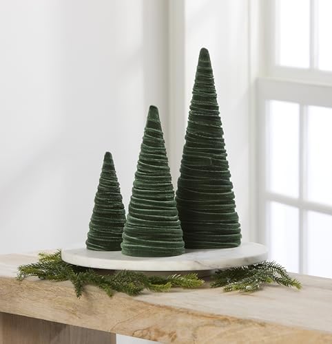 Olive Velvet Trees Set of 3, Valentine Tabletop, Modern Mantel Decor, Elegant Green Holiday Entryway, Wedding Centerpiece, Office Bookshelf (Olive)
