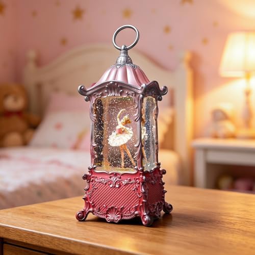 Ballerina Christmas Snow Globes Lantern, Rotating Shatterproof Music Box