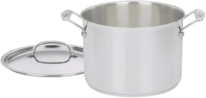Cuisinart 766-24 Chef's Classic 8-Quart Stockpot with Cover, Stainless Steel | 8-Qt Stainless Stockpot with Lid, Aluminum-Clad Base, Induction-Ready, Oven-Safe to 550 Degree F, Riveted Handles