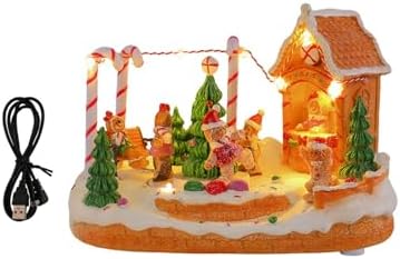 LED Light Christmas Village Scene with Rotating Train Musical Lighted Collection Figurine Home Decor Musical Village House Figurine