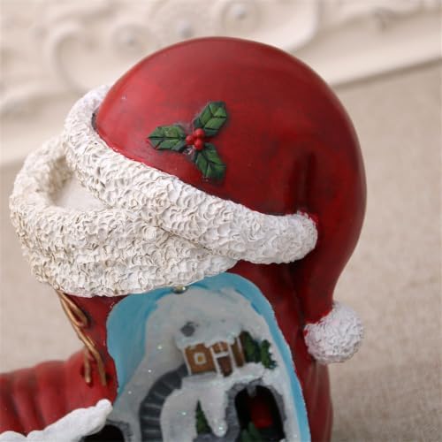 Lighted Christmas Houses Music Box Christmas Village Display with Light and Motion in Boot Form, USB or Battery Use, Ind