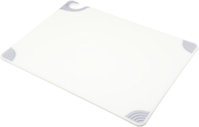 San Jamar Saf-T-Grip Cutting Board with Molded-in Ruler, Plastic Chopping Board for Kitchen, 18" x 24" x 0.5", 6 Count, White