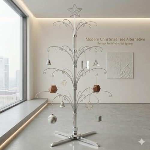 HOHIYA 74" Rotating Ornament Display Tree 90 Hooks Chrome Silver