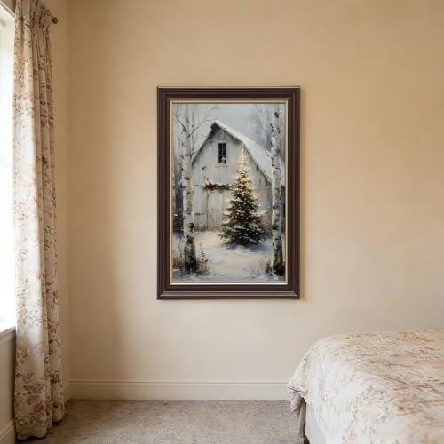Rustic Christmas Barn Poster Winter Farmhouse Snow Landscape Wall Art