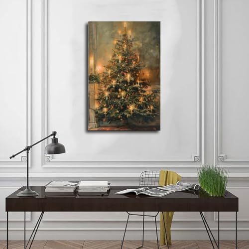 Vintage Christmas Tree Poster Nostalgic Holiday Wall Art Room Decor