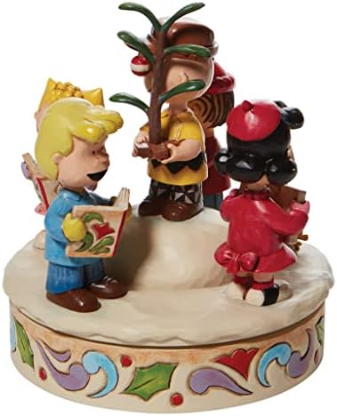 Enesco Peanuts by Jim Shore The Gang Caroling Around The Christmas Tree Hand-Rotated Figurine, 6.5 Inch, Multicolor,Red