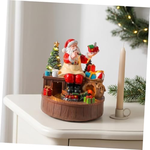 GANAZONO Christmas Musical Box Santa Figurine Resin LED Warm Light Rotating