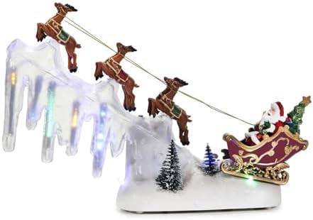 Christmas Carousel with LED Lights and Moving Music W29 x D6 x H29 cm for Christmas Decorations for Home and Christmas Villages, Battery Operated, Animated Characters Rotating Scene