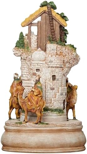 Roman Musical Rotating Nativity Scene, 12" Lighted Christmas Village Nativity Display, Plays “Silent Night”, Battery Operated Holiday Decor