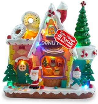 Avilia Northlight Christmas Village with LED Lights, Rotating Tree and Christmas Music, Hand Painted Decoration with USB Cable and Batteries, Luminous Animated Village for Home or Holiday Gift