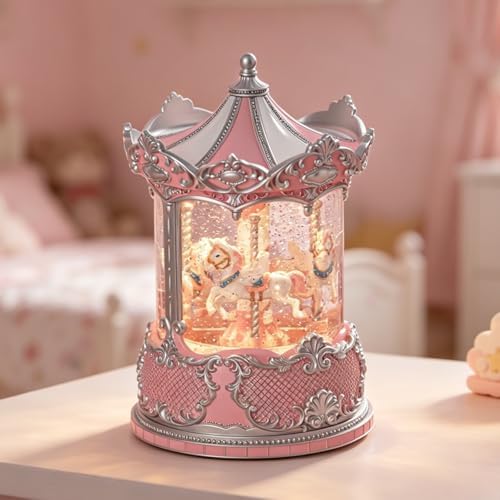 Carousel Christmas Snow Globes Lantern, Shatterproof 10 Songs Music Box