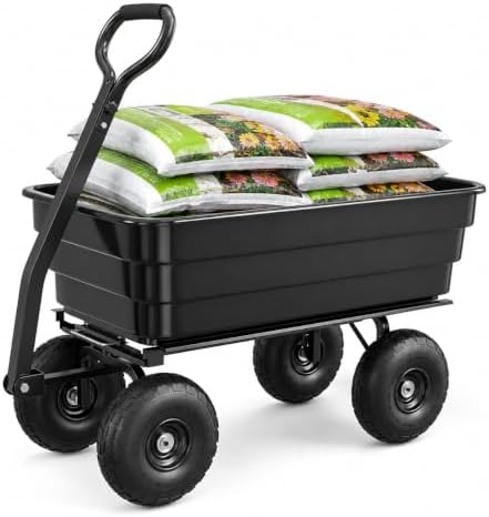 Heavy-Duty 1200 lb (125L) 10 Cu.Ft. Poly Garden Dump Cart with 180° Pivot Handle, 13" No-Flat Tires & Quick-Release Dump – All-Terrain Yard Cart in Black